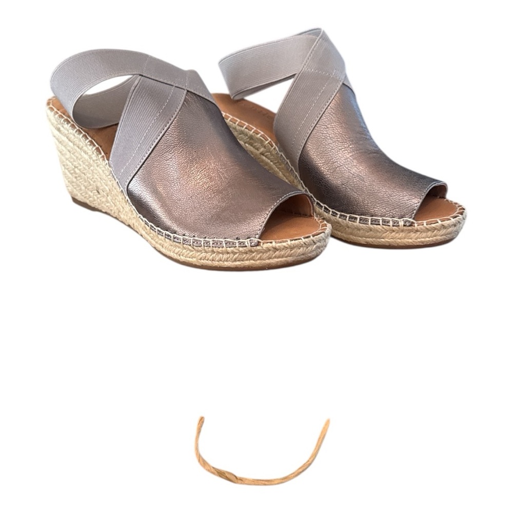 Gentle Souls Colleen 2 Leather Open Toe Espadrille Wedge Sandal Pewter Sz 6.5